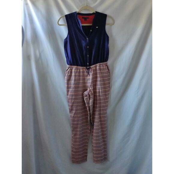Tommy Hilfiger Womens Jumpsuit Button Front Sleeveless‎ Drawstring Waist Size 12 - Picture 3 of 12